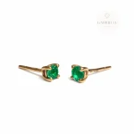 Aretes Topitos Mini Bebe Esmeralda Natural 2mm Oro 18K