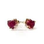 Aretes Topitos Corazón Rubi 6mm Oro 18k Ley 750
