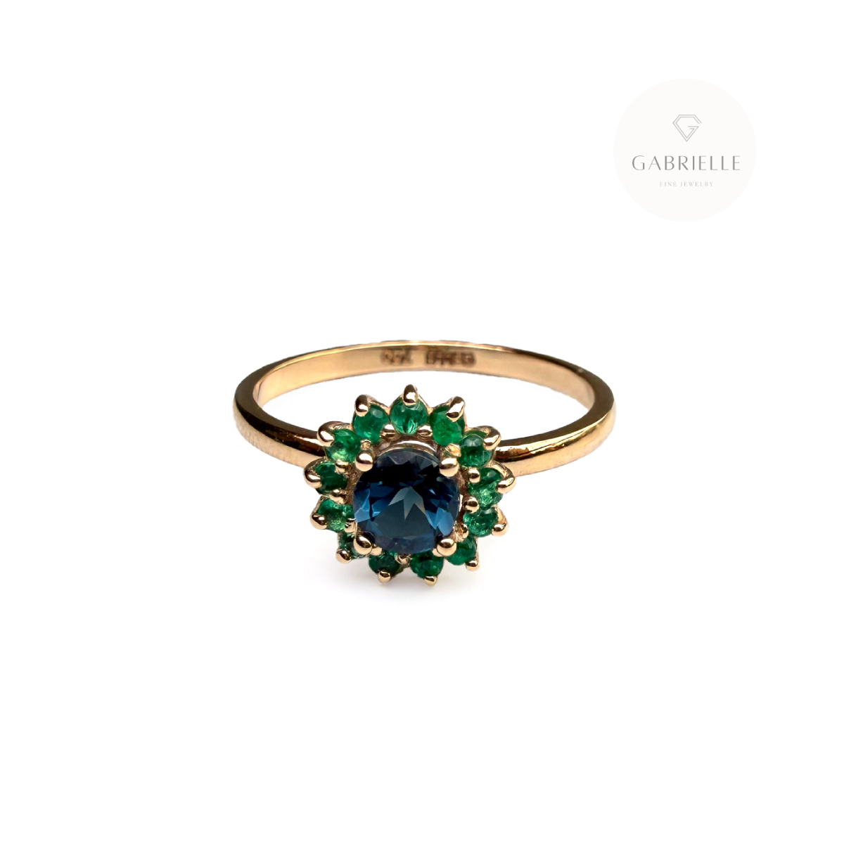 Anillo Cluster de Oro 18k con Topacio 4mm y Esmeraldas 1.5mm-1